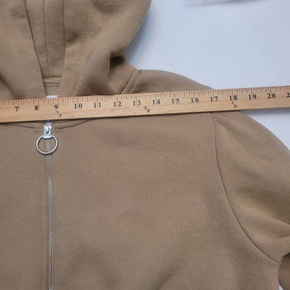 Reflex Women's Beige Cropped Zip Up Hoodie‎ Puff Sleeve "Life is Out There" - Picture 10 of 12